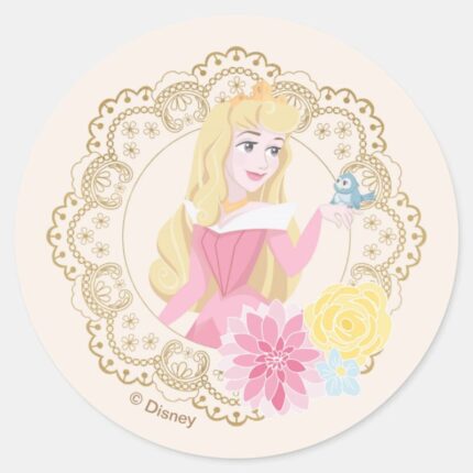 Sleeping Beauty Floral Gold Confetti Classic Round Sticker