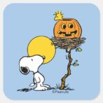 Snoopy Woodstock Nest With Jack O Lantern Square Sticker