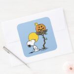 Snoopy Woodstock Nest With Jack O Lantern Square Sticker
