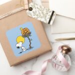 Snoopy Woodstock Nest With Jack O Lantern Square Sticker