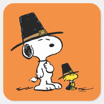 Snoopy Woodstock Pilgrim Square Sticker