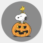 Snoopy Woodstock Pumpkin Classic Round Sticker