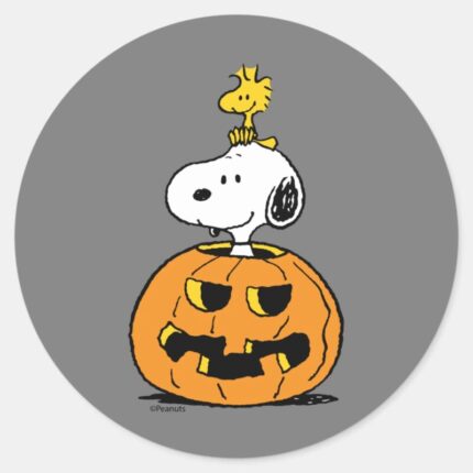 Snoopy Woodstock Pumpkin Classic Round Sticker