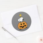 Snoopy Woodstock Pumpkin Classic Round Sticker