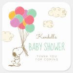 Snoopy And Balloons Baby Shower Square Sticker