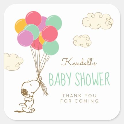 Snoopy And Balloons Baby Shower Square Sticker