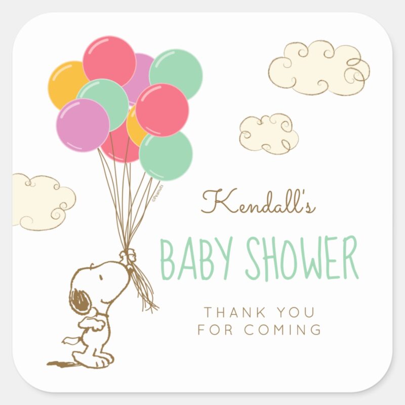 Snoopy And Balloons Baby Shower Square Sticker
