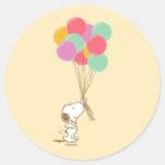Snoopy And Balloons Classic Round Sticker