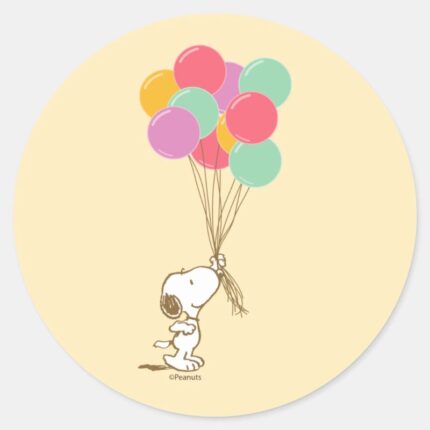 Snoopy And Balloons Classic Round Sticker