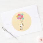 Snoopy And Balloons Classic Round Sticker