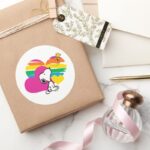 Snoopy And Woodstock Rainbow Hearts Classic Round Sticker