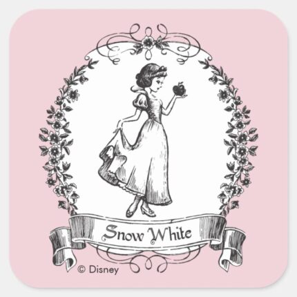 Snow White Holding Apple Elegant Sketch Square Sticker