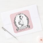 Snow White Holding Apple Elegant Sketch Square Sticker