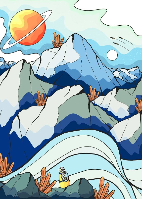 Space Crystal Mountains Poster