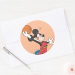 Sporty Mickey Dunking Basketball Classic Round Sticker