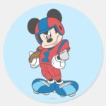Sporty Mickey Football Pose Classic Round Sticker
