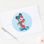 Sporty Mickey Football Pose Classic Round Sticker