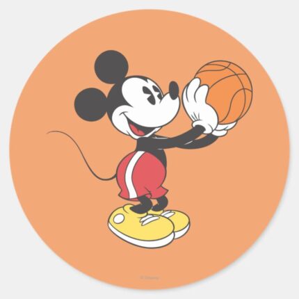 Sporty Mickey Holding Basketball Classic Round Sticker