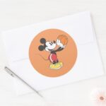 Sporty Mickey Holding Basketball Classic Round Sticker