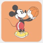 Sporty Mickey Holding Basketball Square Sticker