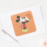Sporty Mickey Holding Basketball Square Sticker