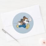 Sporty Mickey Running With Football Classic Round Sticker