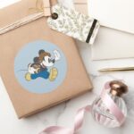 Sporty Mickey Running With Football Classic Round Sticker