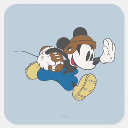 Sporty Mickey Running With Football Square Sticker