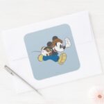 Sporty Mickey Running With Football Square Sticker