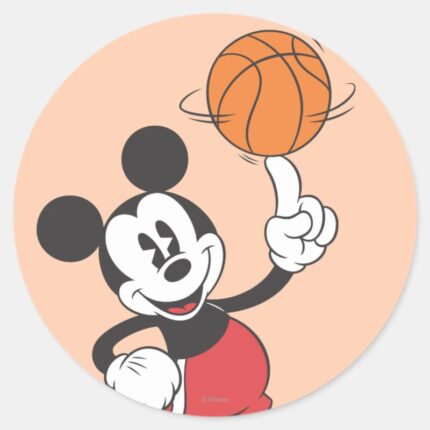 Sporty Mickey Spinning Basketball Classic Round Sticker