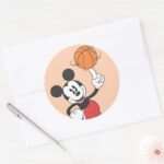 Sporty Mickey Spinning Basketball Classic Round Sticker