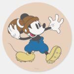 Sporty Mickey Throwing Football Classic Round Sticker