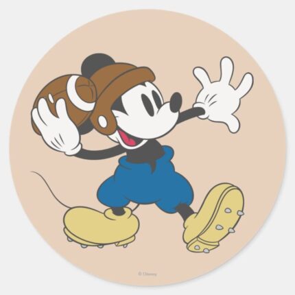 Sporty Mickey Throwing Football Classic Round Sticker