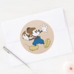 Sporty Mickey Throwing Football Classic Round Sticker