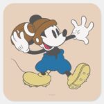 Sporty Mickey Throwing Football Square Sticker