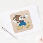 Sporty Mickey Throwing Football Square Sticker