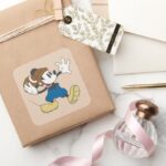 Sporty Mickey Throwing Football Square Sticker
