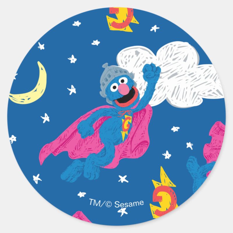 Super Grover 2.0 Night Sky Pattern Classic Round Sticker Super Grover 2.0 Night Sky Pattern Classic Round Sticker