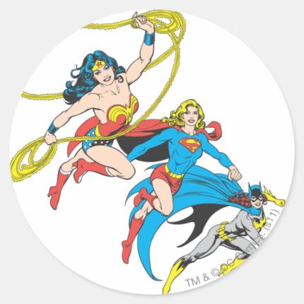 Superheroines Leap Classic Round Sticker