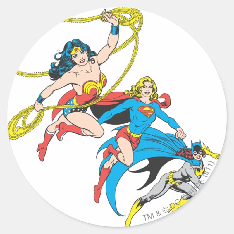 Superheroines Leap Classic Round Sticker Superheroines Leap Classic Round Sticker