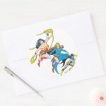 Superheroines Leap Classic Round Sticker