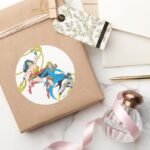 Superheroines Leap Classic Round Sticker