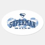 Superman Across The Globe Oval Sticker
