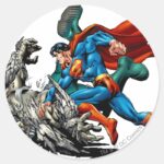 Superman Fights Monster Classic Round Sticker