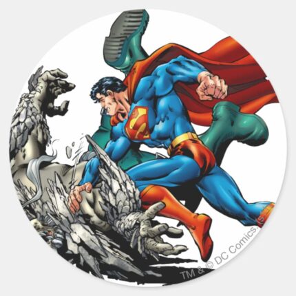 Superman Fights Monster Classic Round Sticker