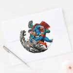 Superman Fights Monster Classic Round Sticker