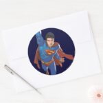 Superman Flying Forward Classic Round Sticker