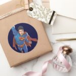 Superman Flying Forward Classic Round Sticker