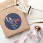 Superman Flying Left Classic Round Sticker