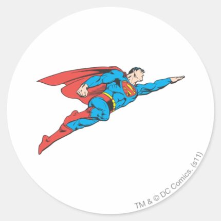 Superman Flying Right Classic Round Sticker